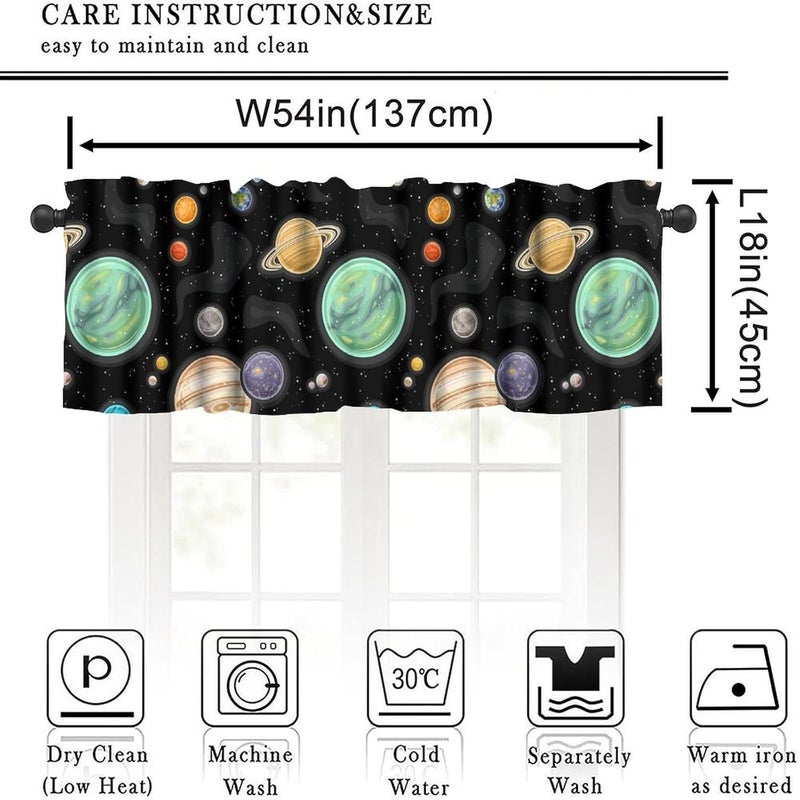 YSWOW Space Valance Curtain Galaxy Planet Outer Space Universe Art Printed Valance for Kids Boys Bedroom Nursery Decor W54xL18in Fabric 1 Panel - Image 3